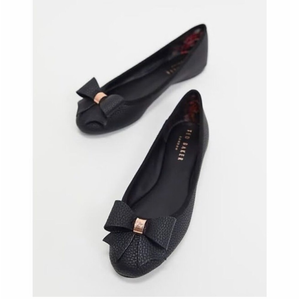 Ted Baker Sually Pebble Leather Bow Ballet Flats in Black Size 6 or 37